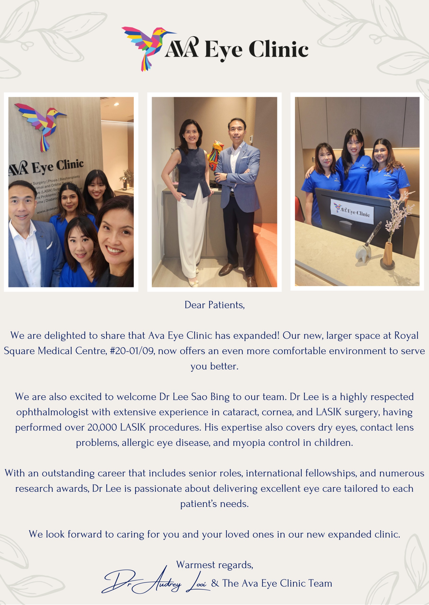Ava Eye Clinic Expands: Welcoming Dr Lee Sao Bing to Our Team
